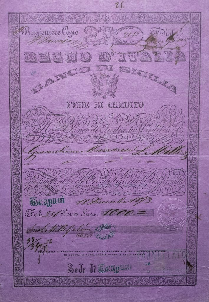 Banco di Sicilia - Fede del Credito
