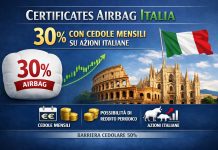 Nuovo certificato airbag 30% su azioni italiane con cedole fino allo 0,90% mensile (10,80% annuo) barriera 30% su azioni italiane
