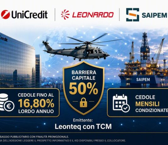 Unicredit, Leonardo e Saipem: barriera capitale al 50% e cedole fino al 16,80% annuo in un certificato softcallable con TCM LEONTEQ TCM CERTIFICATI AZIONI