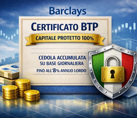 Barclays – Un certificato a capitale protetto 100% che paga l’8% annuo se il rendimento del BTP resta sotto il 4,50% certificato sul BTP capitale protetto