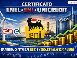 Santander – Un certificato su Enel, Eni e Unicredit, barriera capitale al 55% e cedole fino al 12% annuo enel eni unicredit